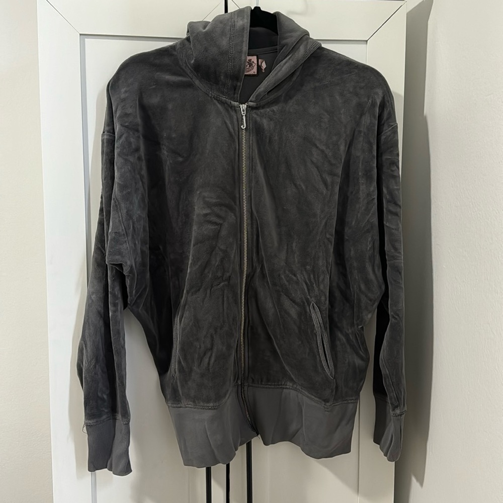Vintage Juicy Couture Black Velour Full Zip Hooded Sweater Size XL